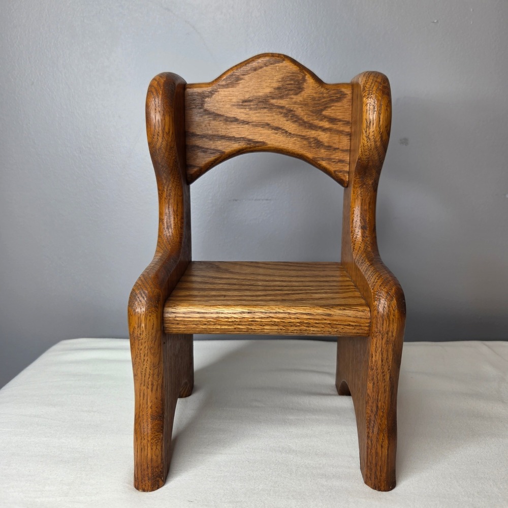 Vintage Handmade Solid Oak Miniature Wingback Chair Doll Furniture Plant Stand